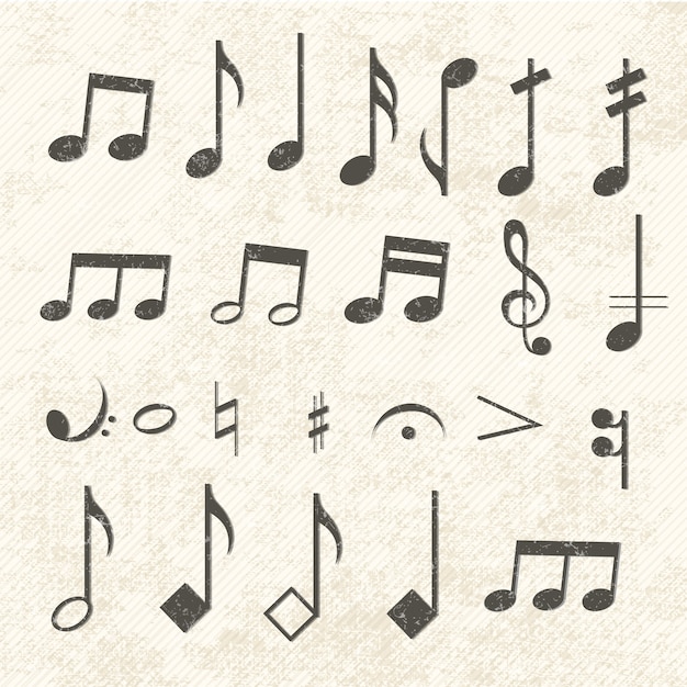 Conjunto De Iconos De Notas Musicales Vintage Desgastado Por El Tiempo Vector Gratis 2579