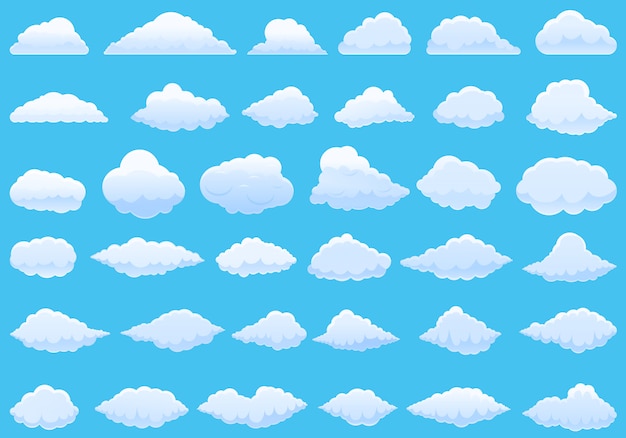 Vector Premium Conjunto De Iconos De Nube Conjunto De Dibujos Animados De Iconos De Vector De Nube