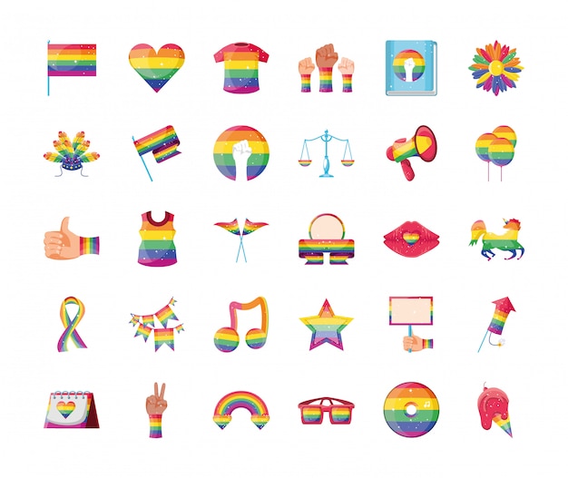 Conjunto De Iconos Orgullo Gay Vector Premium