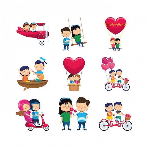 Conjunto De Iconos De Parejas Felices De Dibujos Animados Vector Premium