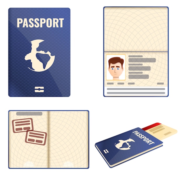 Conjunto De Iconos De Pasaporte Vector Premium