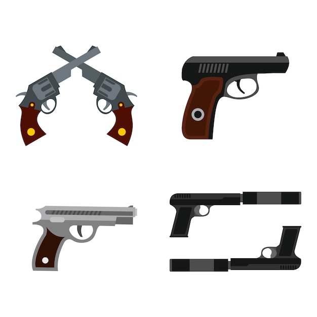 Conjunto De Iconos De Pistola Conjunto Plano De Colecci N De Iconos De