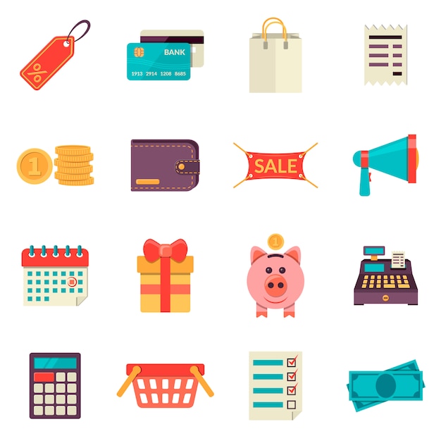 Conjunto De Iconos Planos Comerciales Vector Iconos De Venta Vector