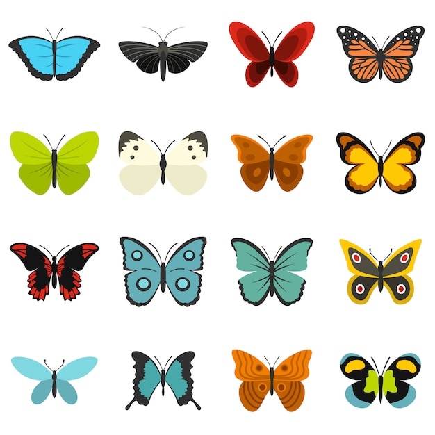 Conjunto De Iconos Planos De Mariposa | Vector Premium