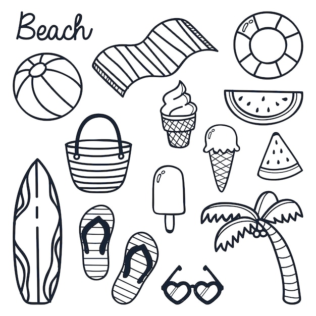 Conjunto De Iconos De Playa Vector Premium