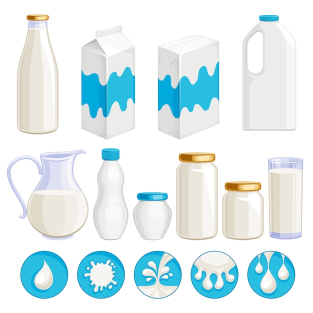 Conjunto De Iconos De Productos Lácteos De Leche Vector Premium