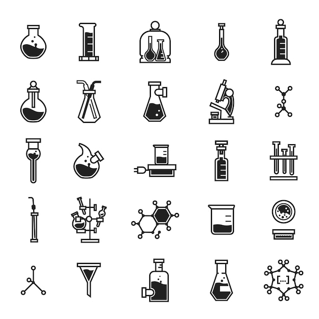 Conjunto De Iconos De Química Estilo Simple Vector Premium