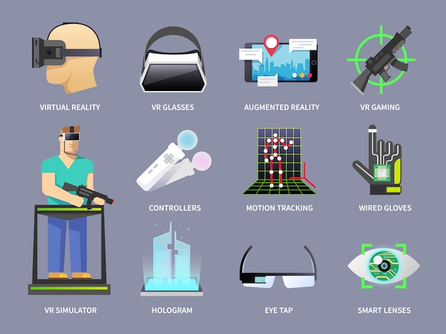 Conjunto De Iconos De Realidad Virtual Vector Premium