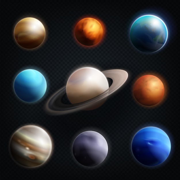 Conjunto de iconos realista planeta vector gratuito