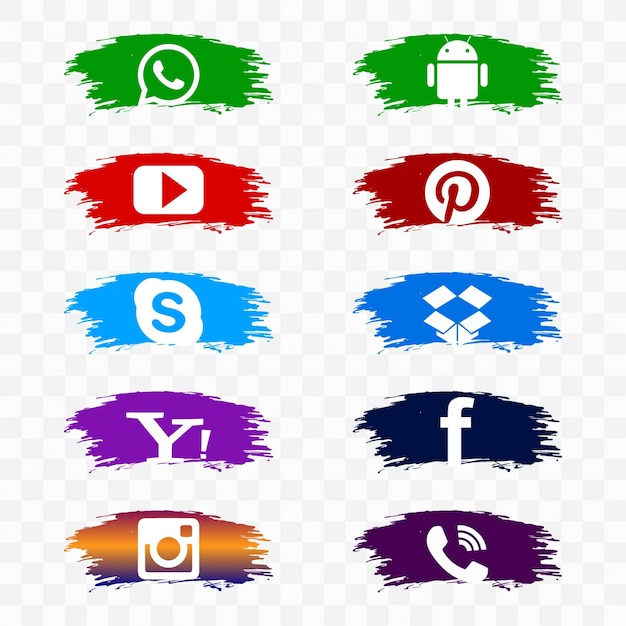 Conjunto De Iconos De Redes Sociales Sobre Pinceladas De Acuarela Vector Gratis