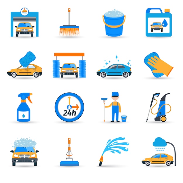 Conjunto De Iconos De Servicio De Lavado De Coches Vector Gratis