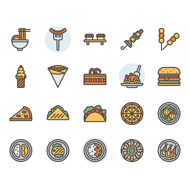 Conjunto de iconos y símbolos de comida internacional | Vector Premium