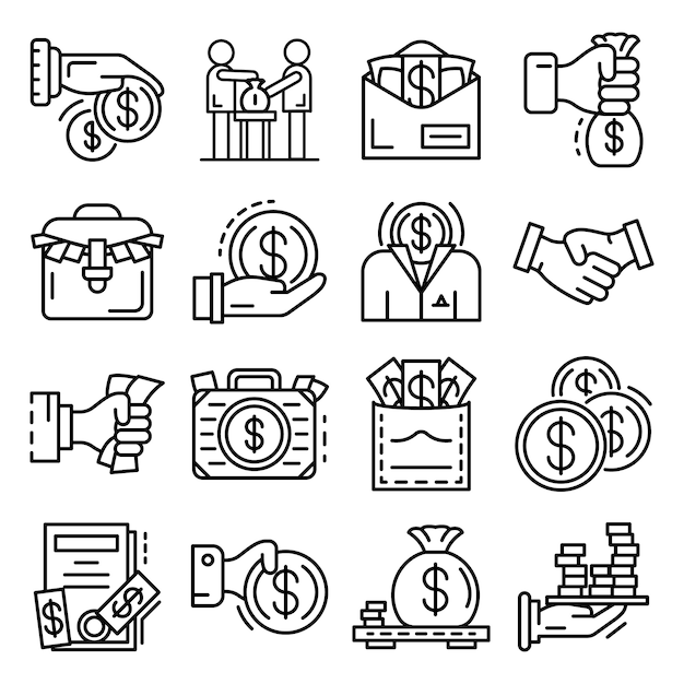 Conjunto de iconos de soborno. esquema conjunto de iconos de vector de soborno Vector Premium