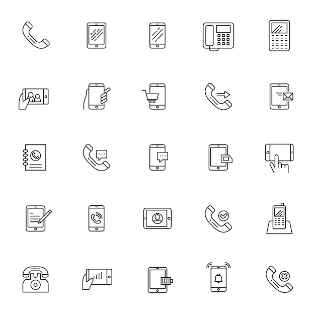 Conjunto De Iconos De Telecomunicaciones De Teléfono Con Esquema Simple Vector Premium 8978