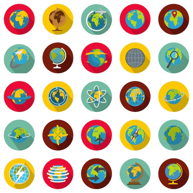 Conjunto De Iconos De La Tierra Del Globo, Estilo Plano | Vector Premium