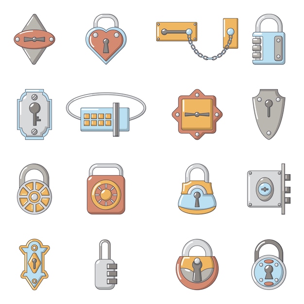 Conjunto de iconos de tipos de puerta de bloqueo Vector Premium