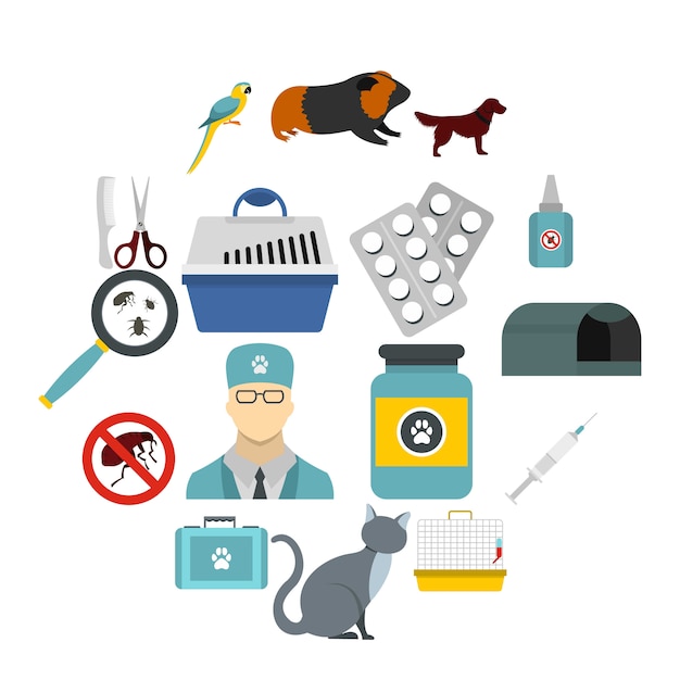 Conjunto De Iconos Veterinarios Estilo Plano Vector Premium 6078