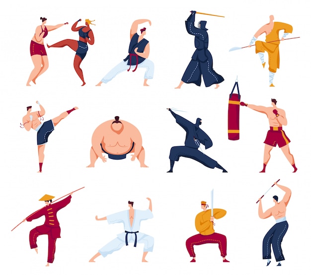 Conjunto de ilustración de artes marciales colección de dibujos