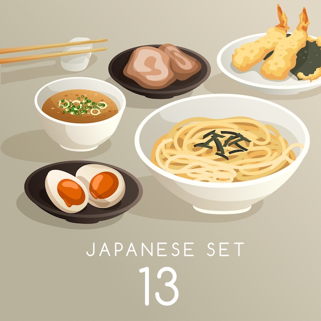 Conjunto De Ilustraci N De Comida Japonesa Vector Premium