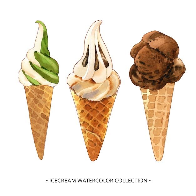 Conjunto de ilustración de cono de helado de acuarela aislado para uso