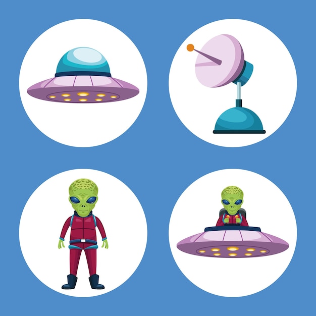 Conjunto De Ilustraci N De Extraterrestres Y Naves Espaciales Vector