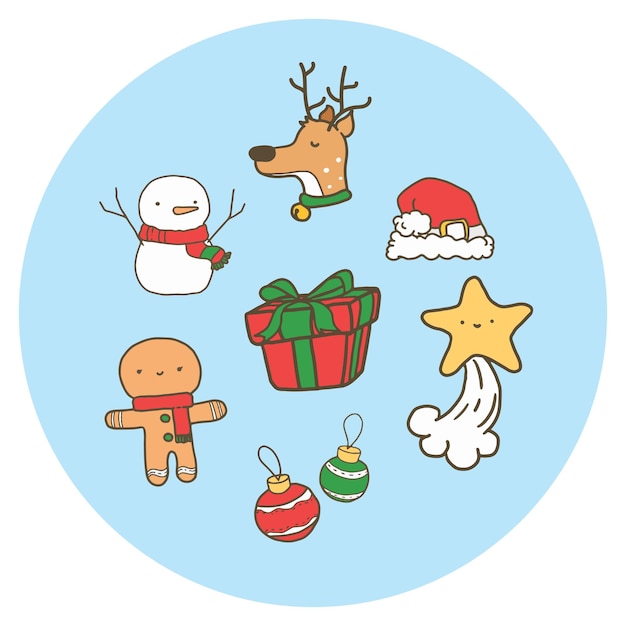 Conjunto de ilustración de navidad de dibujos animados Vector Premium