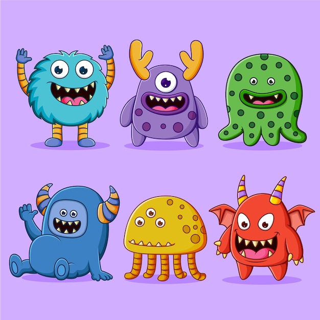 Conjunto De Ilustración De Personaje De Monstruos Lindos Vector Premium 5714