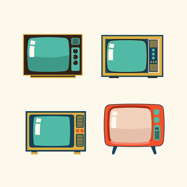 Conjunto De Ilustración De Tv Retro Vector Premium