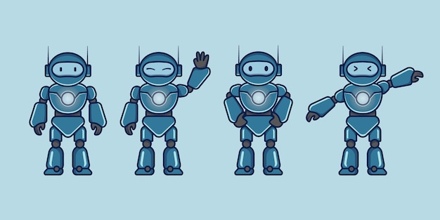 Conjunto de ilustración de vector de dibujos animados lindo robot android Vector Premium