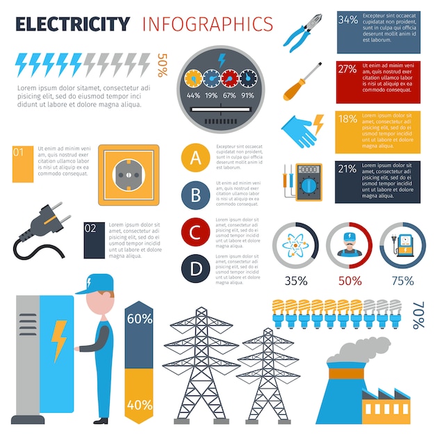 Conjunto De Infografías De Electricidad Vector Premium 9212