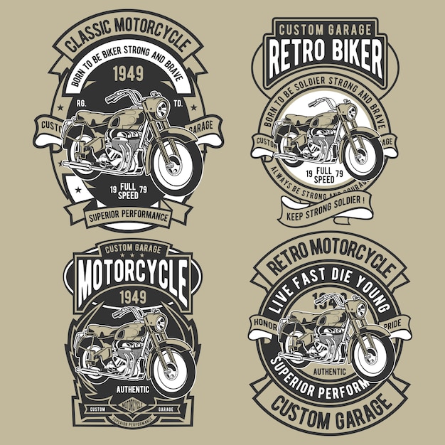 Conjunto De Insignia De Motocicleta Clásica Vector Premium