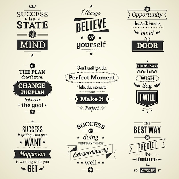 Conjunto de inspiradores éxitos cita carteles tipográficos con motivación de vida creativa vector gratuito