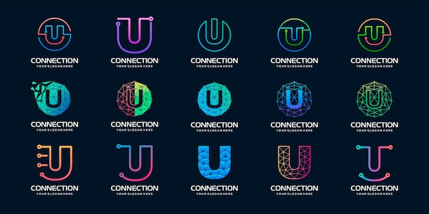 Conjunto De Letra Creativa U Diseño De Logotipo De Tecnología Digital Moderna Vector Premium