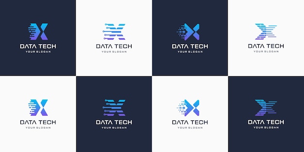 Conjunto De Letra Creativa X Logotipo De Tecnología Digital Moderna Vector Premium