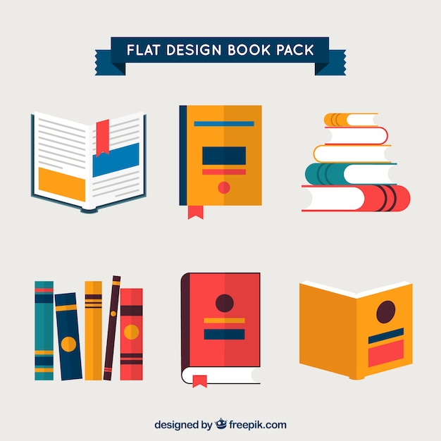 Download Conjunto de libros en diseño plano | Vector Premium