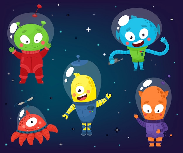 Conjunto De Lindos Extraterrestres Ilustración En Estilo De Dibujos Animados Vector Premium 1527