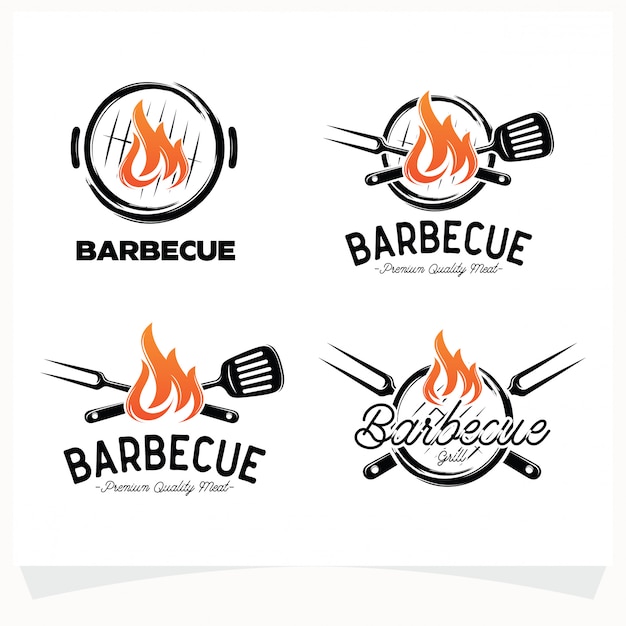 Conjunto de logotipo de bbq steak grill house Vector Premium