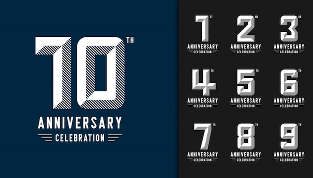 Conjunto de logotipo moderno aniversario celebración. Vector Premium