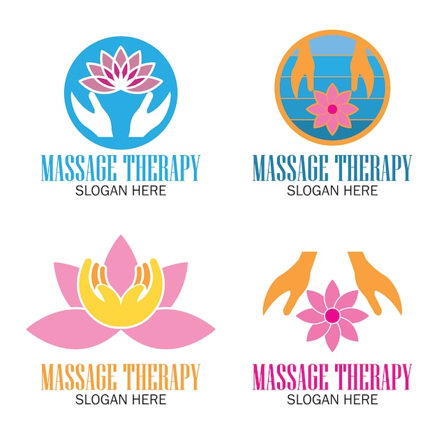 Conjunto De Logotipo De Terapia De Masaje Vector Premium 