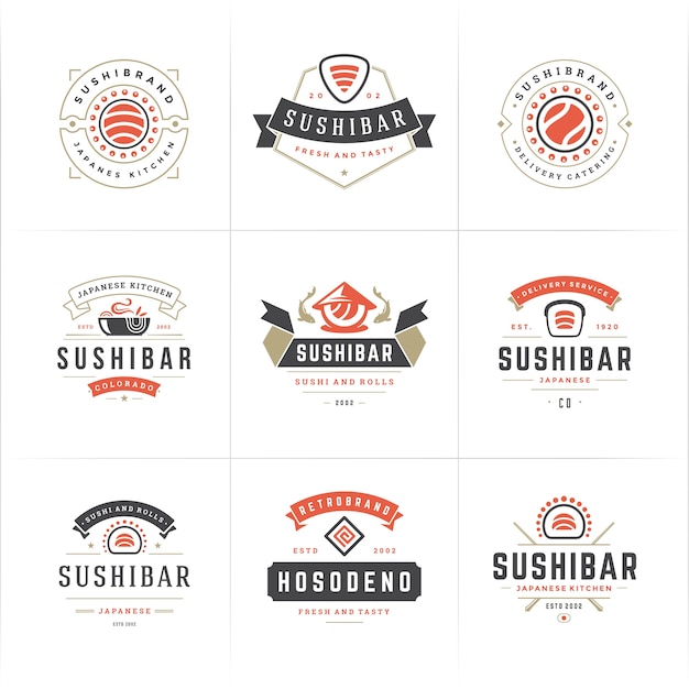 Conjunto De Logotipos De Restaurantes De Sushi Vector Premium 4414