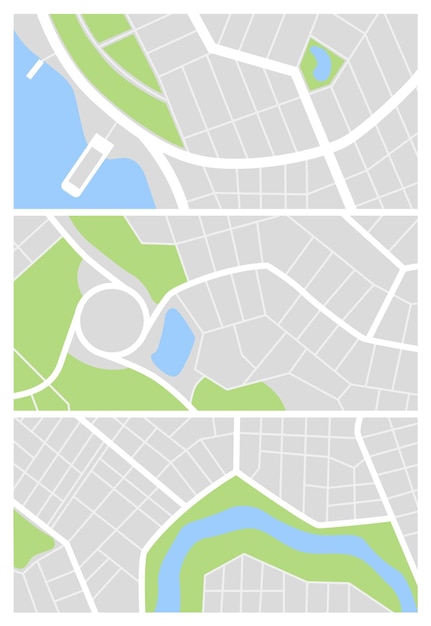 Conjunto De Mapa De La Ciudad Calles Del Pueblo Con Línea Verde Parque
