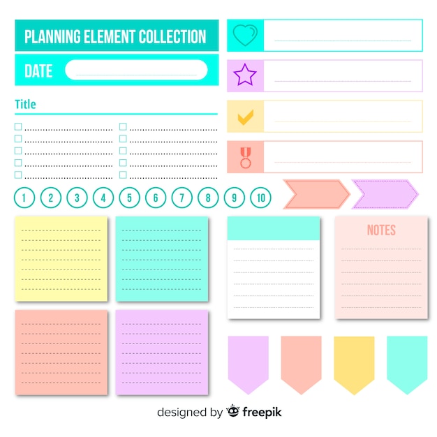 Conjunto moderno de elementos de organización coloridos vector gratuito