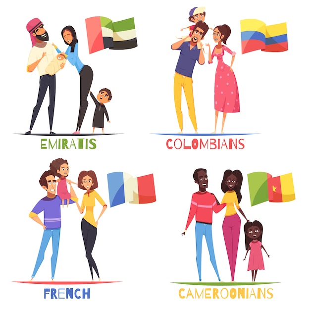 Conjunto De Nacionalidades De Familias Vector Gratis