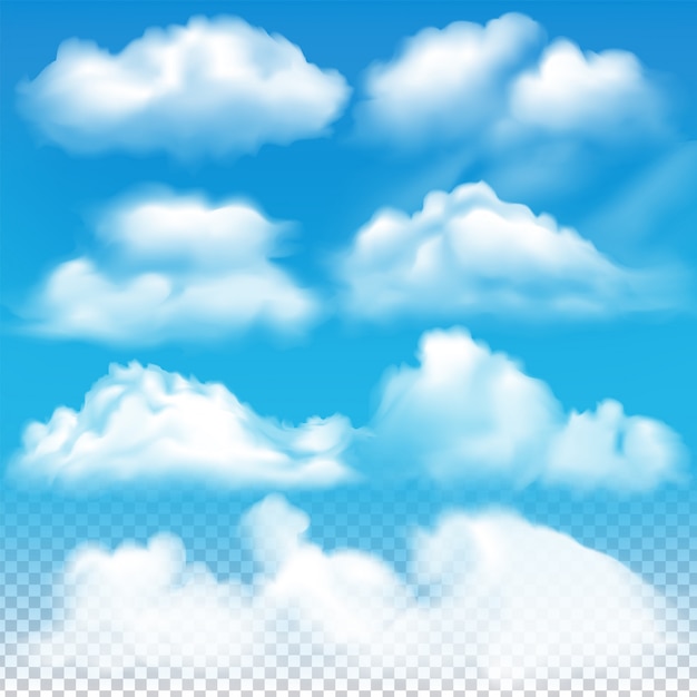 El Conjunto De Nubes Vectoriales Realistas Vector Premium