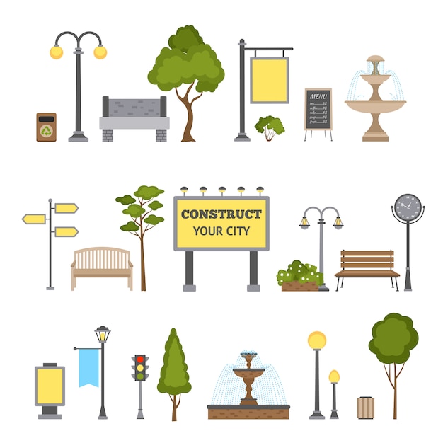 Conjunto de objetos al aire libre vector gratuito