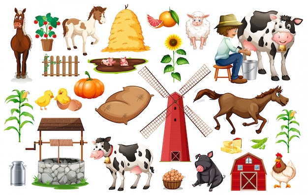 Conjunto de objetos de la granja vector gratuito