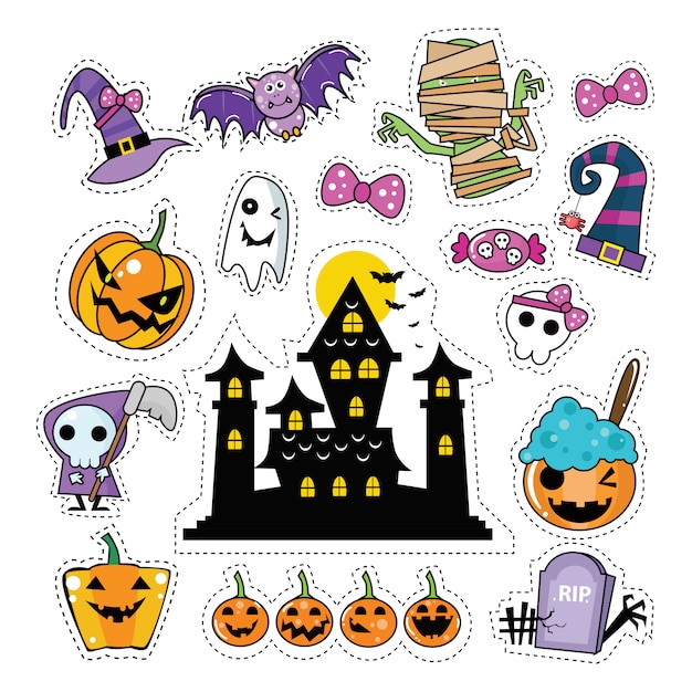 Conjunto De Parches De Pegatinas De Halloween | Vector Premium