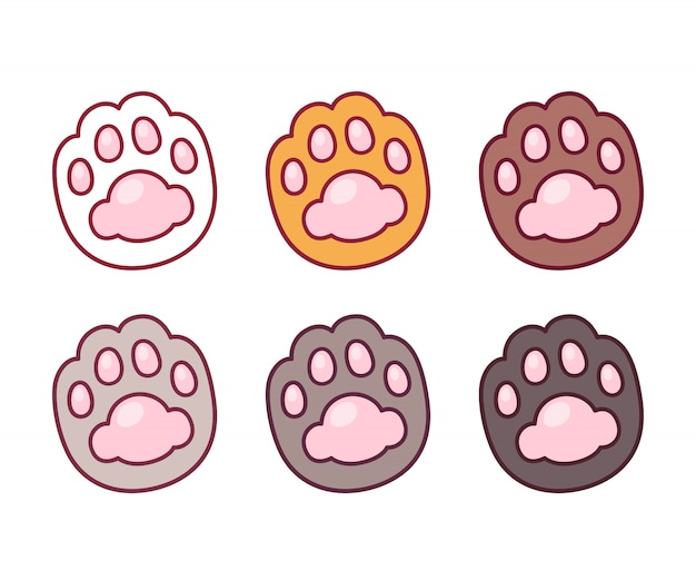 Conjunto De Pata De Gato De Dibujos Animados Vector Premium