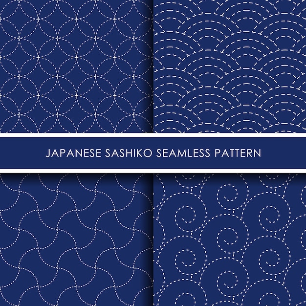 Conjunto de patrones sin fisuras sashiko japonés Vector Premium