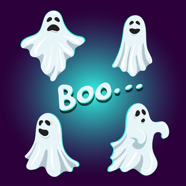 Conjunto De Personaje Lindo Fantasma Boo | Vector Premium